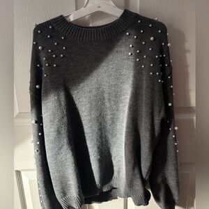 Gray Pearl-Embellished Women's Sweater